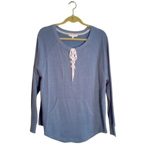 Victoria's Secret Medium Blue Long Sleeves Tie Front Pullover Kangaroo Pocket